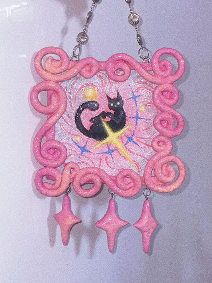 Whimsical Black Cat Starry Wall Hanging