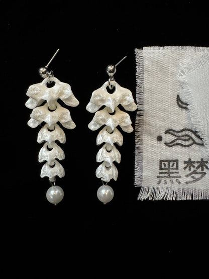 Bone flower Bead Earrings,A Medium Pair with Pearl Pendants / Studs,Lumivault.