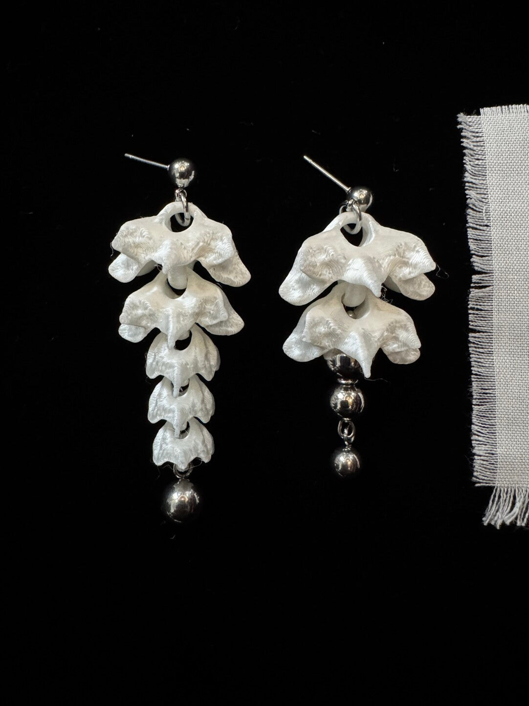 Bone flower Bead Earrings,A Medium and Short Pair with Steel Pendants / Studs,Lumivault.