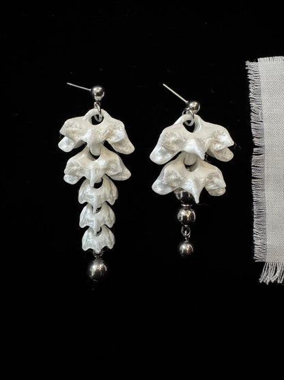 Bone flower Bead Earrings,A Medium and Short Pair with Steel Pendants / Studs,Lumivault.