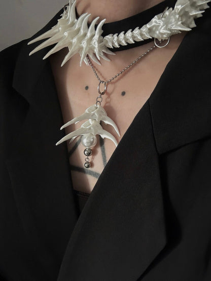 Vertebrae Hand Tie Necklace,Layered with Delicate Chains and an Upward-Facing Pendant(Please Note the Color) / Single Necklace / 1,Lumivault.