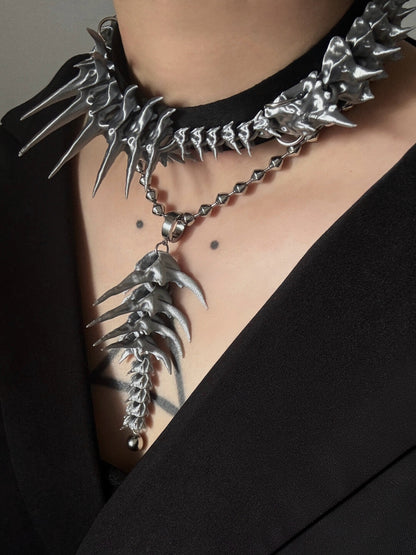 Vertebrae Hand Tie Necklace,Layered with Bold Chains and a Big Pendant(Please Note the Color) / Single Necklace / 1,Lumivault.