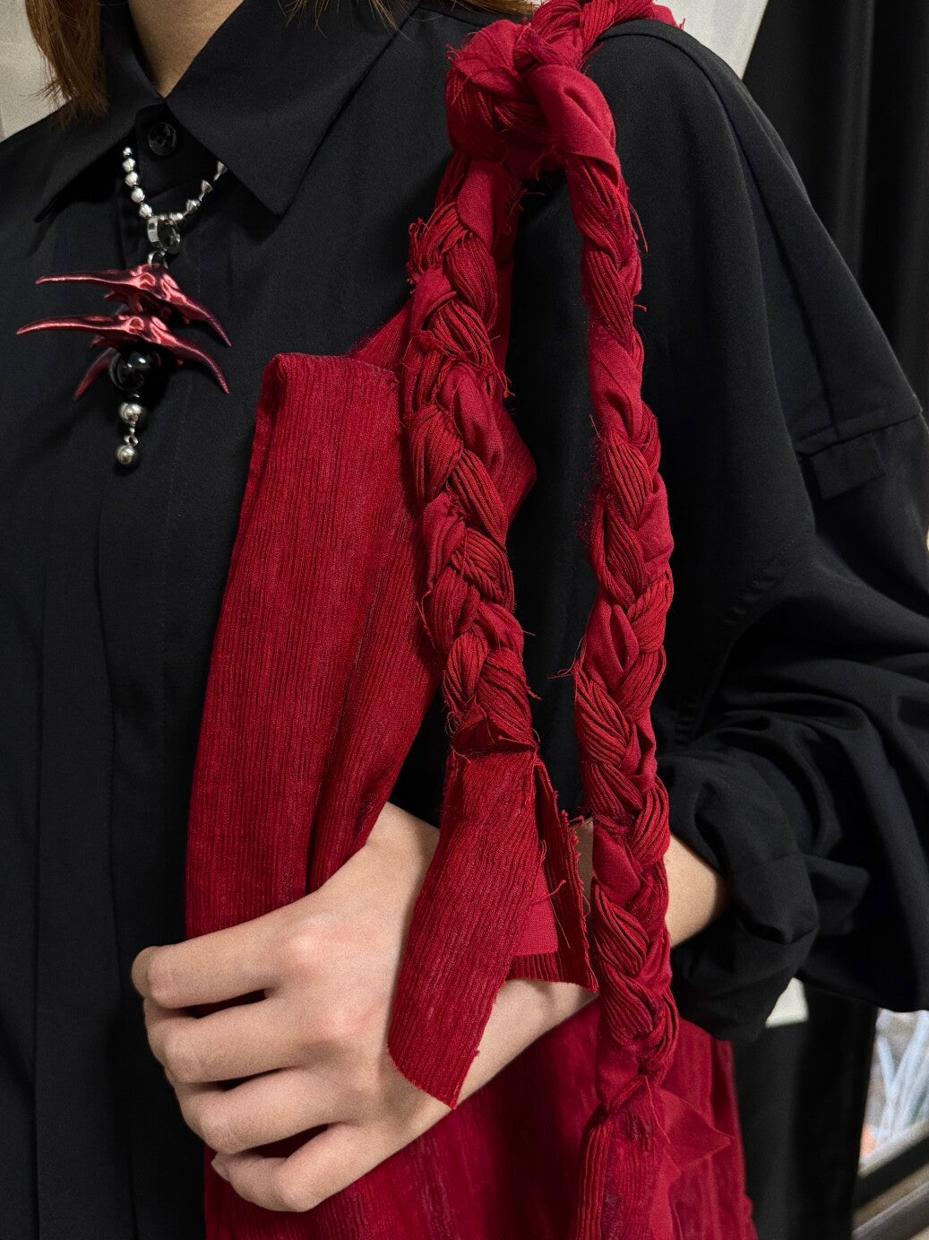 Handmade Braids Pleated Fabric Tied Knot Shoulder Bag