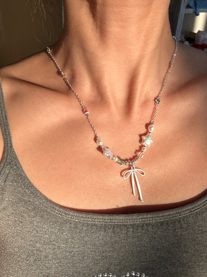 Galaxy Moonlight Baroque Pearl Star Bow Necklace