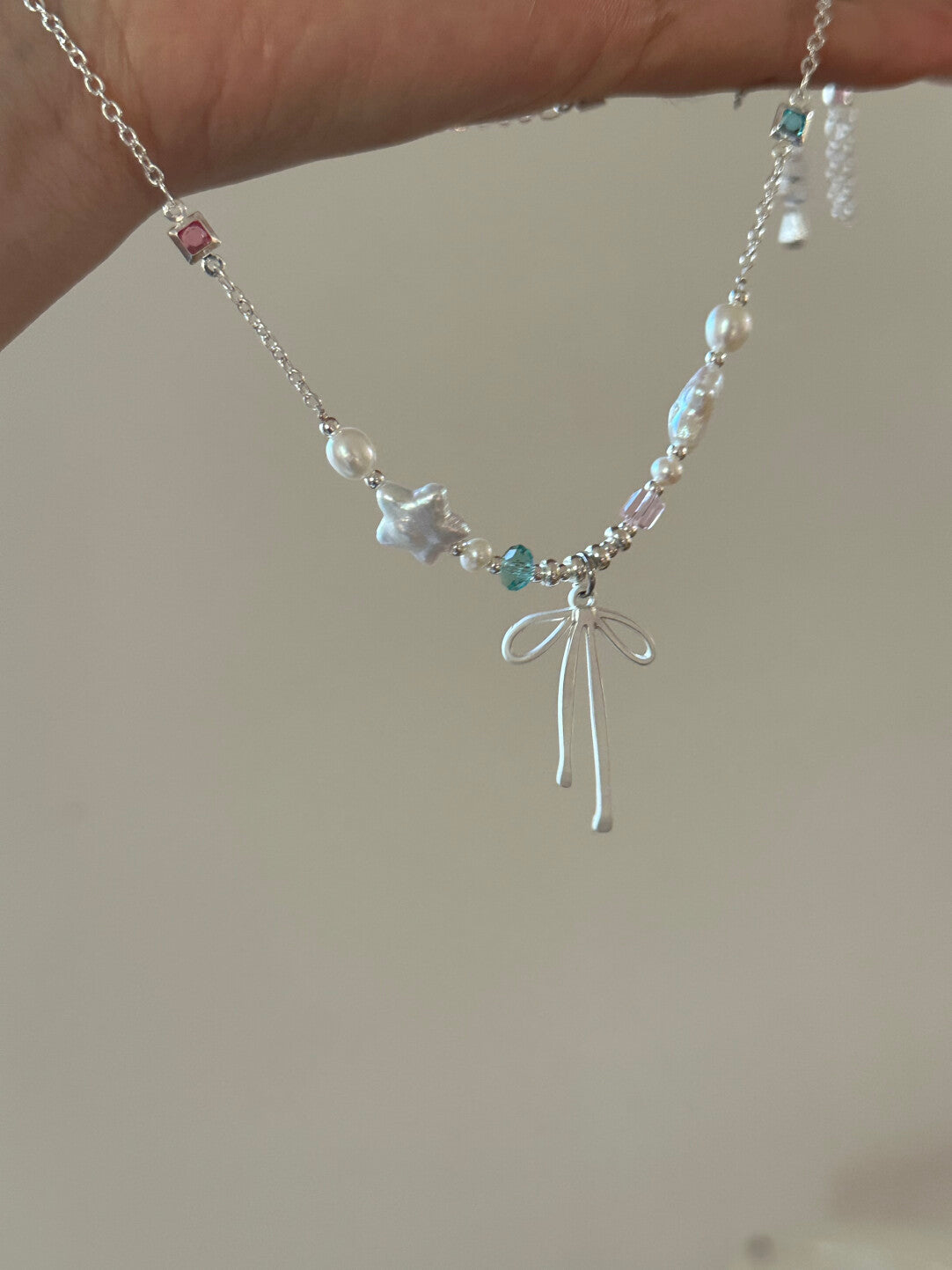 Galaxy Moonlight Baroque Pearl Star Bow Necklace