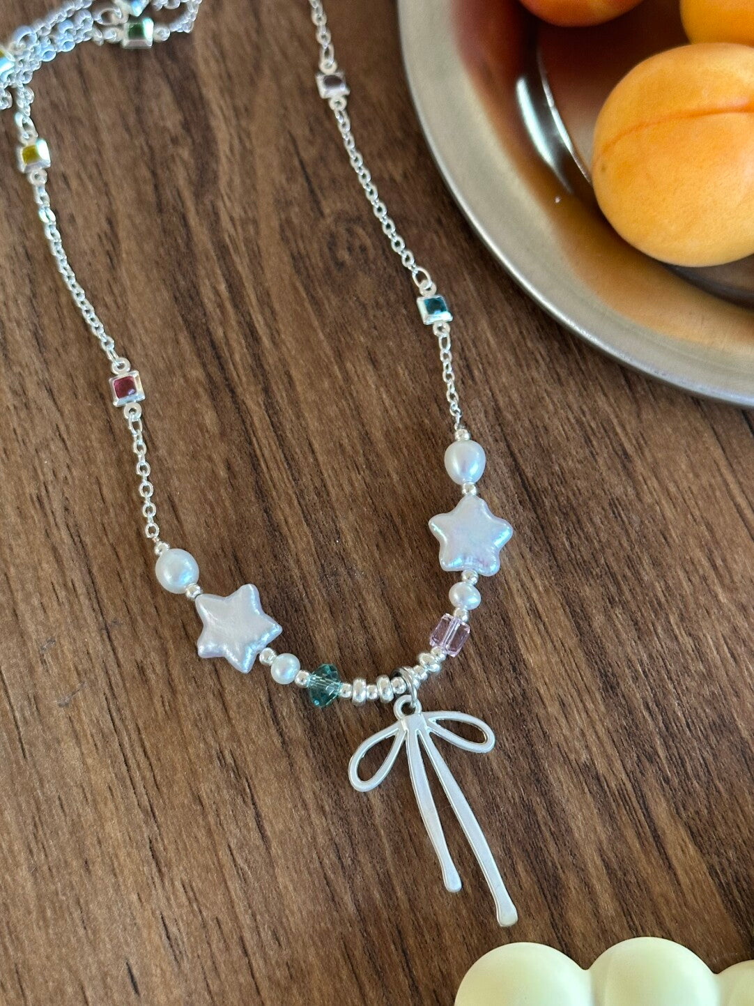 Galaxy Moonlight Baroque Pearl Star Bow Necklace