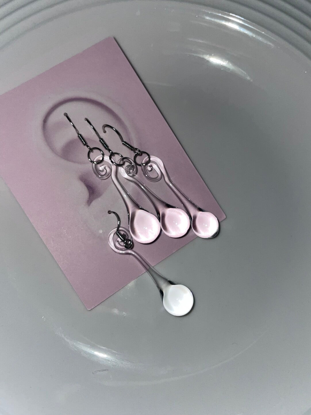 Handmade Clear Glass Spiral Teardrop Earrings | earrings | Three Fleas