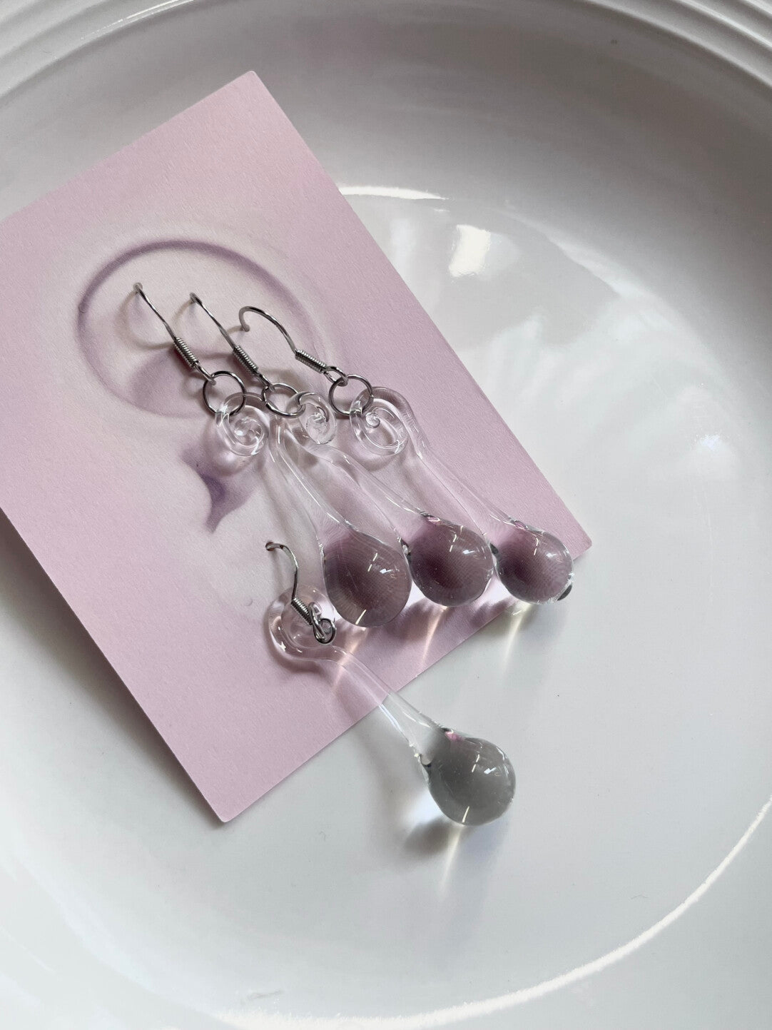Handmade Clear Glass Spiral Teardrop Earrings | earrings | Three Fleas