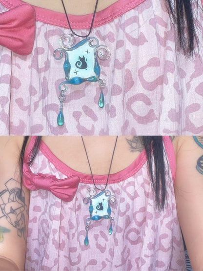 Handmade Cat Magic Mirror Glass Pendant Necklace | necklace | Three Fleas