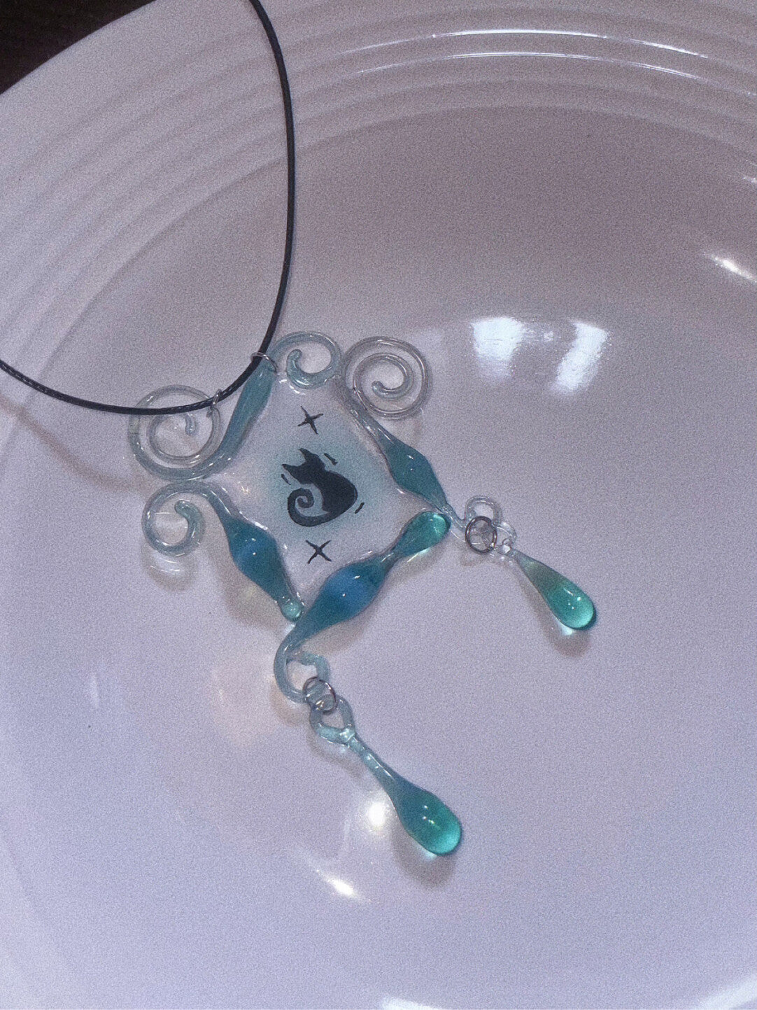 Handmade Cat Magic Mirror Glass Pendant Necklace | necklace | Three Fleas