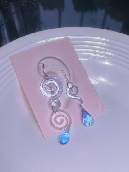 Ethereal Blue Swirl & Teardrop Resin Earrings | earrings | Three Fleas