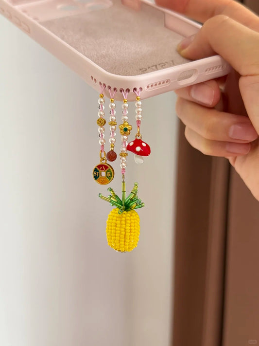 Pineapple & Lucky Coin Beaded Pendant With Phone Case