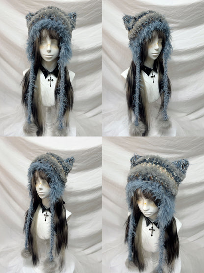 Animal Ear Pom-Pom Crochet Hat