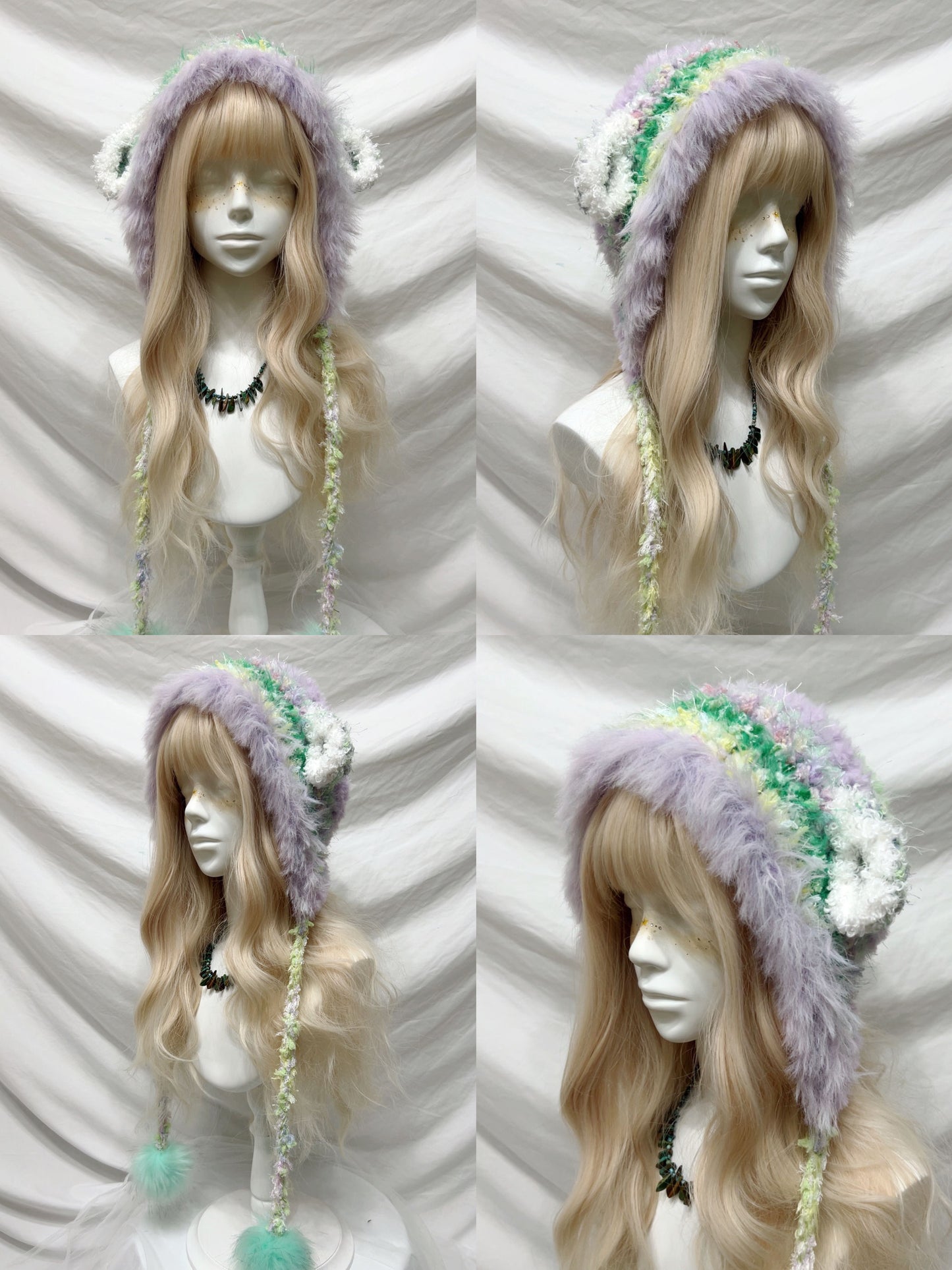 Fluffy Animal Ear Pom-Pom Crochet Hat
