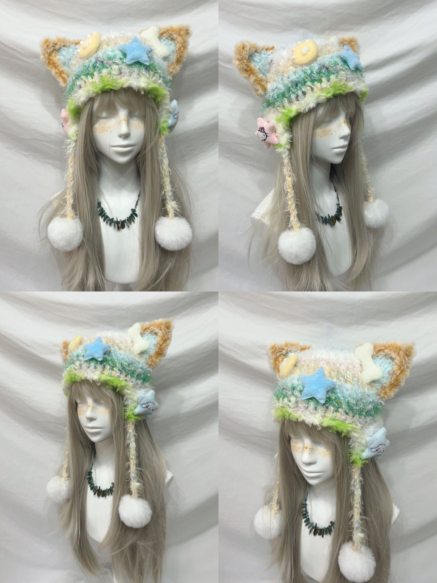 Fluffy Animal Ear Pom-Pom Crochet Hat