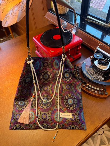 [Chinoiserie]Good Fortune Purple Beaded Tassel Silk Bag