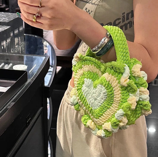 Green Heart Handmade Crochet Handbag