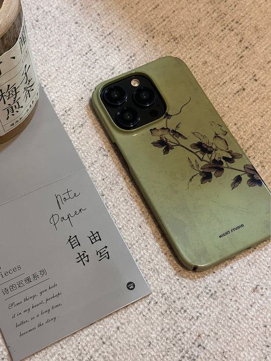 「Chinoiserie」Green Flower Branch Traditional Chinese Painting Phone Case