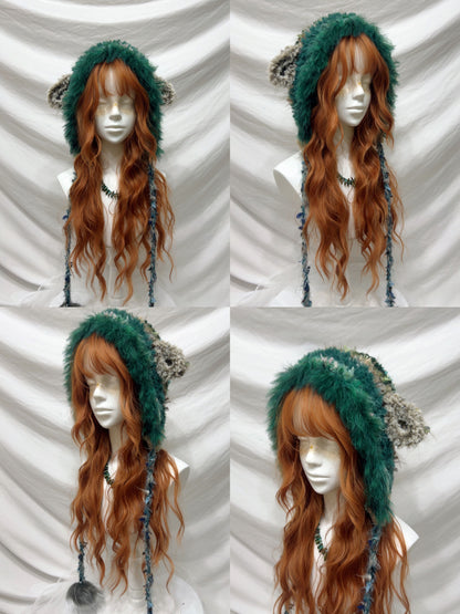Fluffy Animal Ear Pom-Pom Crochet Hat