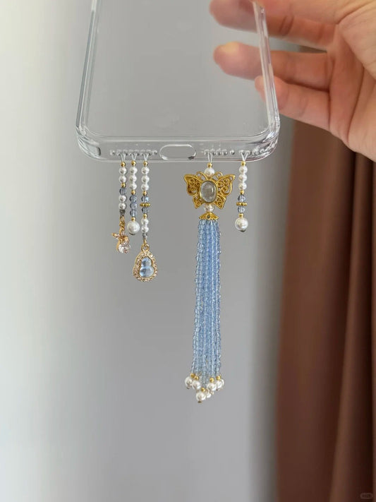 Golden Butterfly Beaded Tassel Pendant With Phone Case