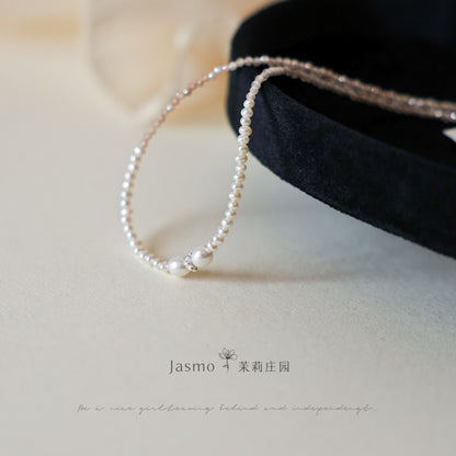 2.5-3 mm Freshwater Pearl Zircon Necklace