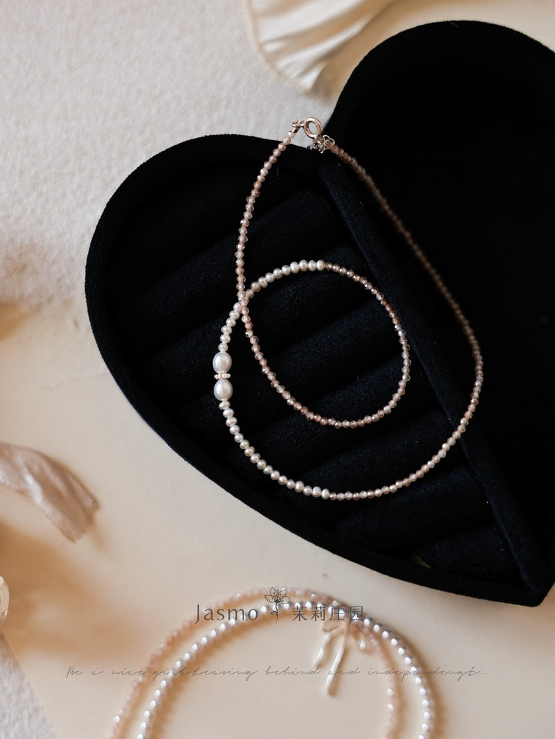 2.5-3 mm Freshwater Pearl Zircon Necklace
