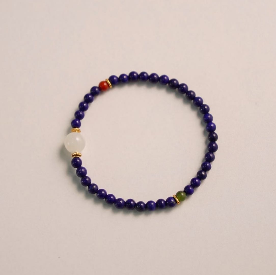 「Chinoiserie」Hetian Jade Lapis Lazuli Beaded Bracelet