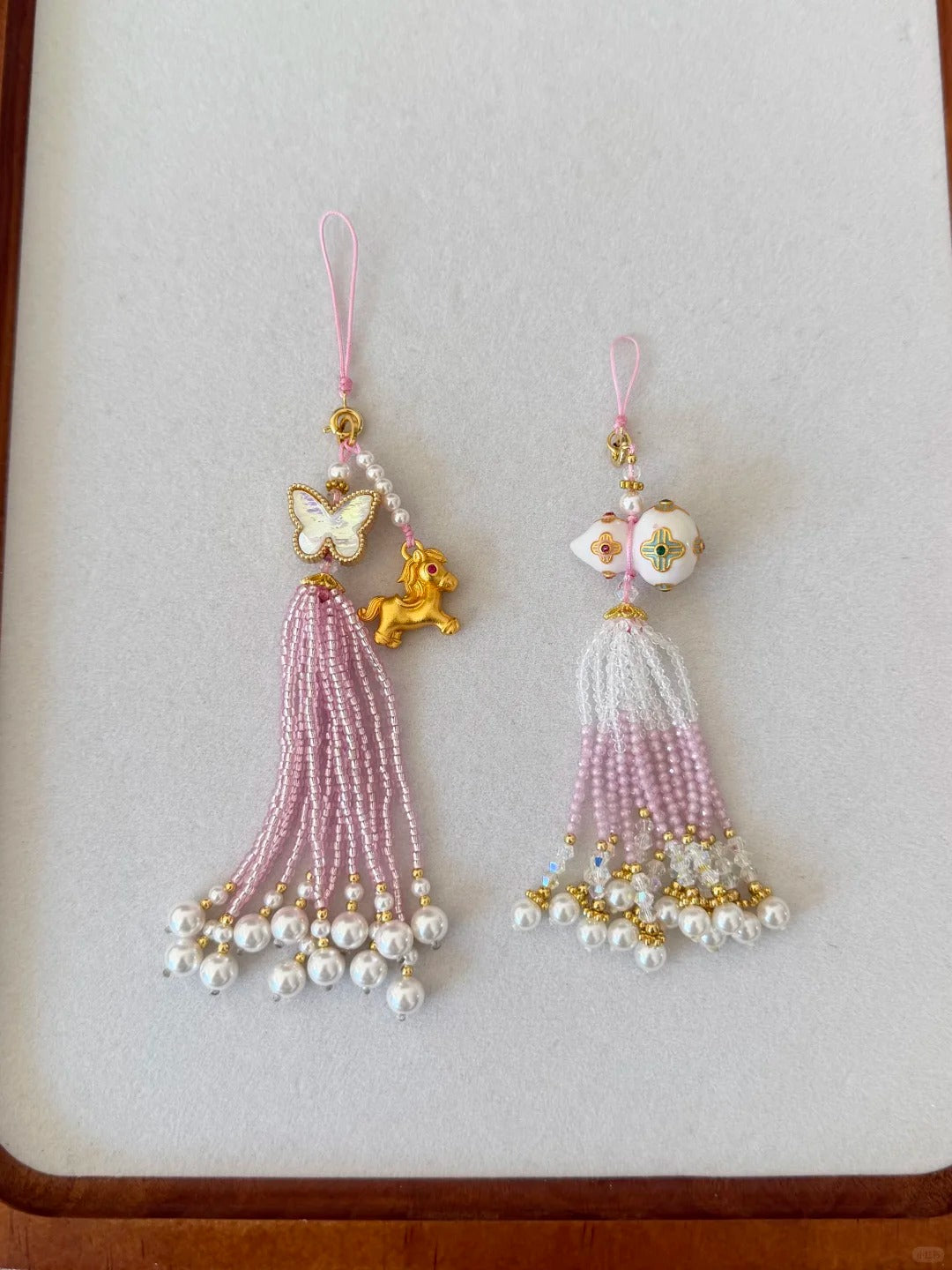 Chinoiserie Purple And White Beaded Pendant | Phone Holders/Stands/Charm | Three Fleas