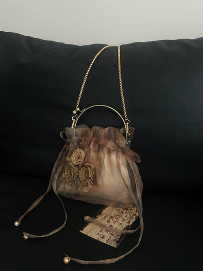 Ashen Rose Kiss-Lock Chain Bag