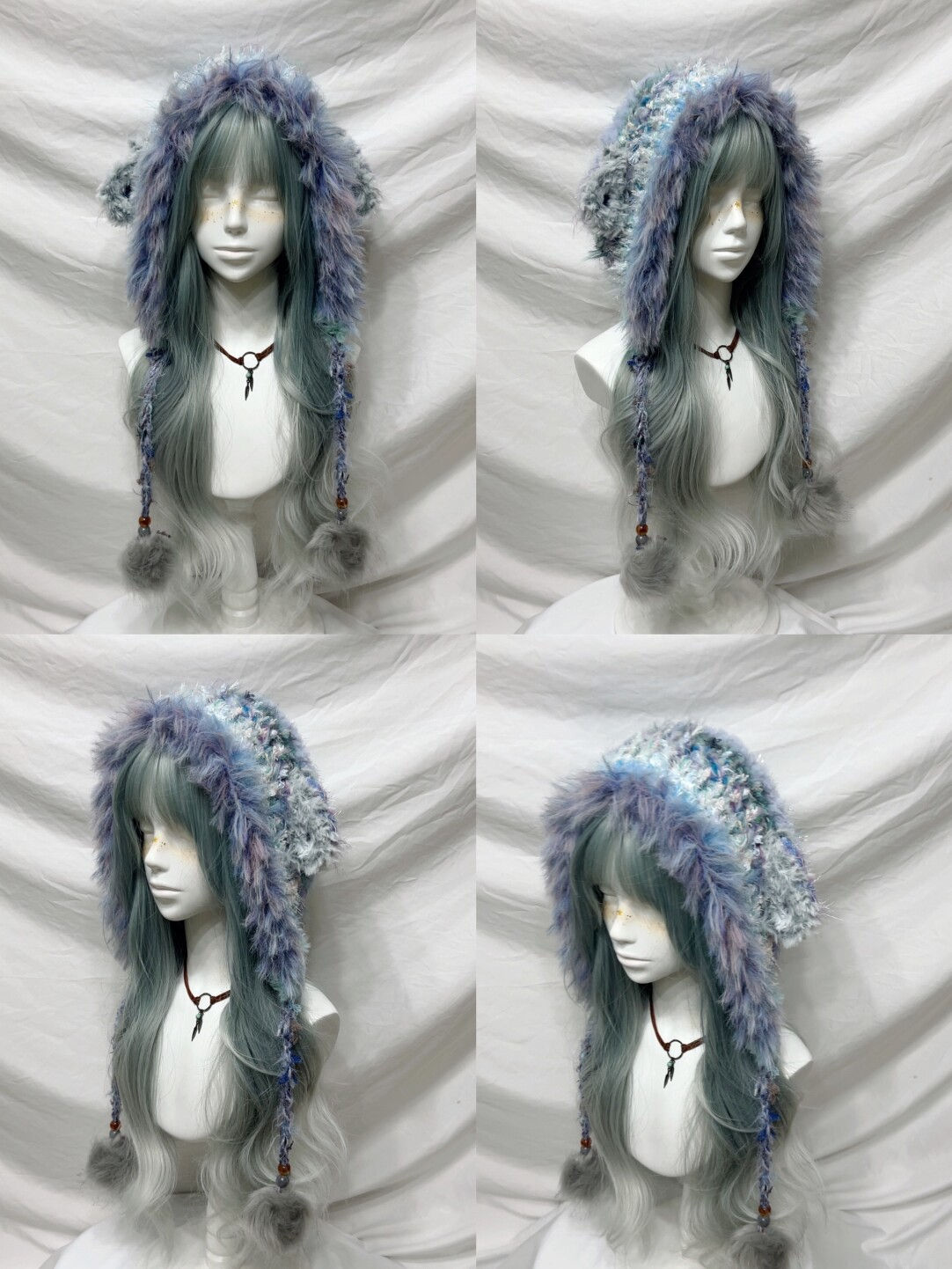 Plush Animal Ear Pom-Pom Crochet Hat