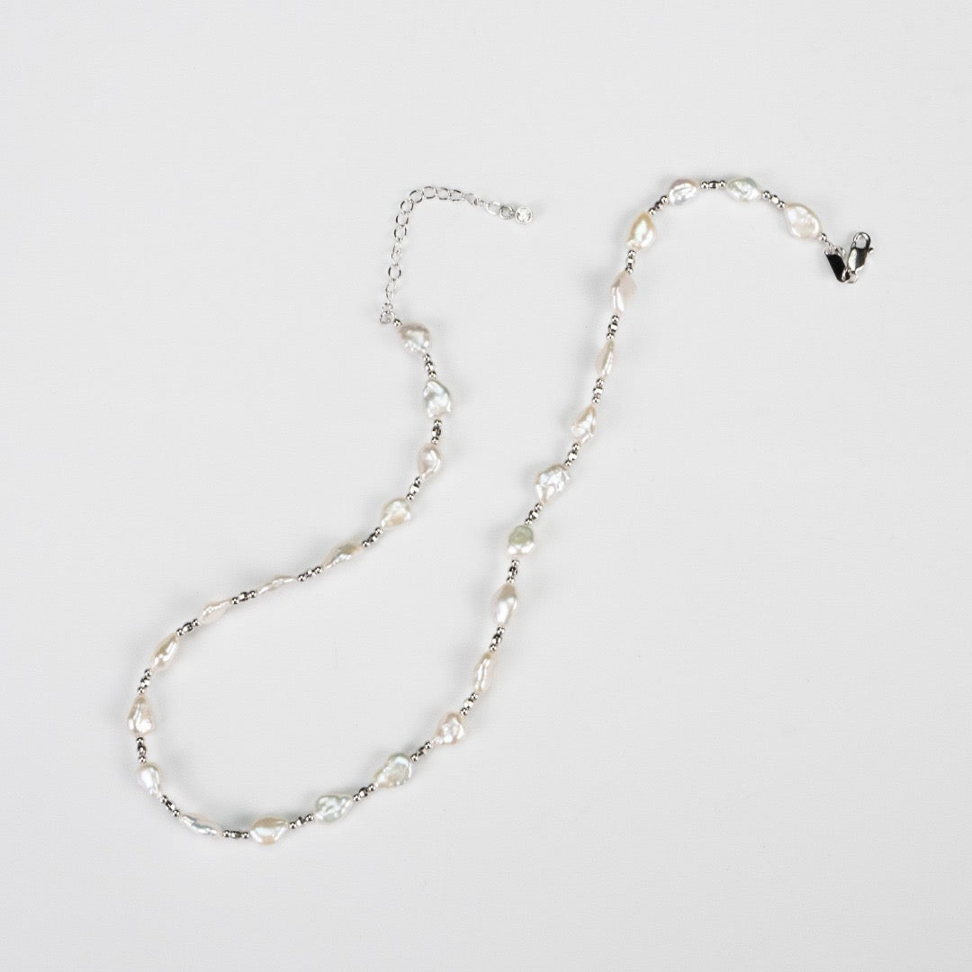 6.0-7.0mm Baroque Pearl Silver Beaded Necklace