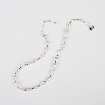 6.0-7.0mm Baroque Pearl Silver Beaded Necklace