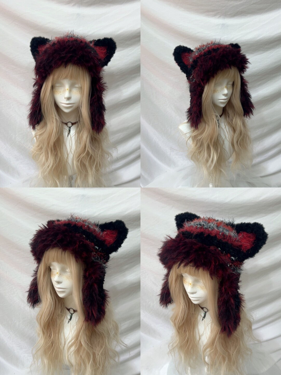 Plush Animal Ear Pom-Pom Crochet Hat