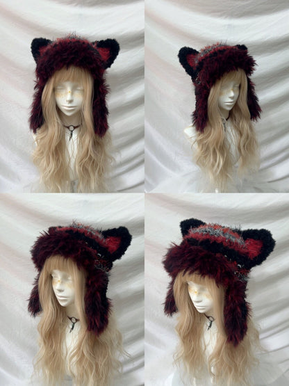 Plush Animal Ear Pom-Pom Crochet Hat