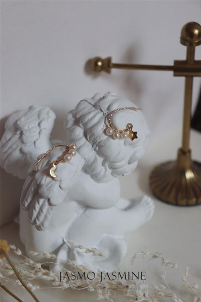 3-3.5mm White Freshwater Pearl Star Moon Earrings