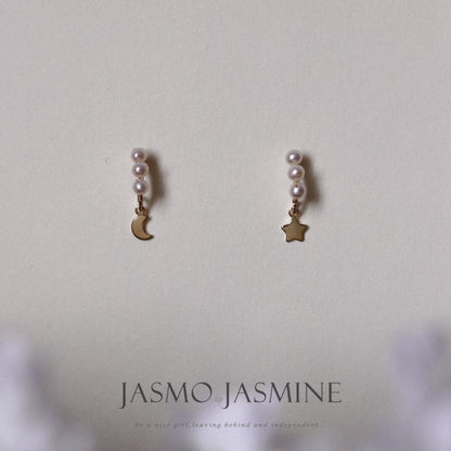 3-3.5mm White Freshwater Pearl Star Moon Earrings