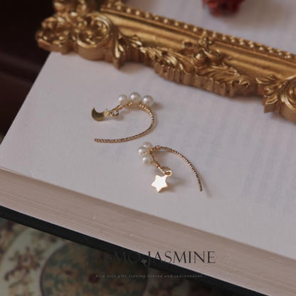3-3.5mm White Freshwater Pearl Star Moon Earrings