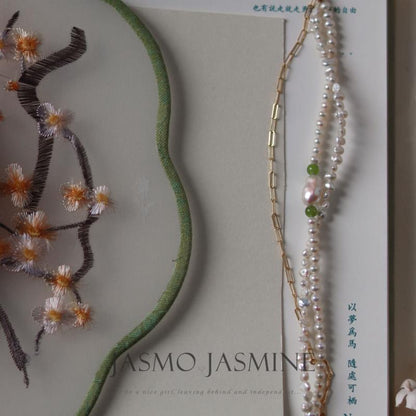 3.5-4.0mm Double Strand White Freshwater Pearl Jade Bracelet