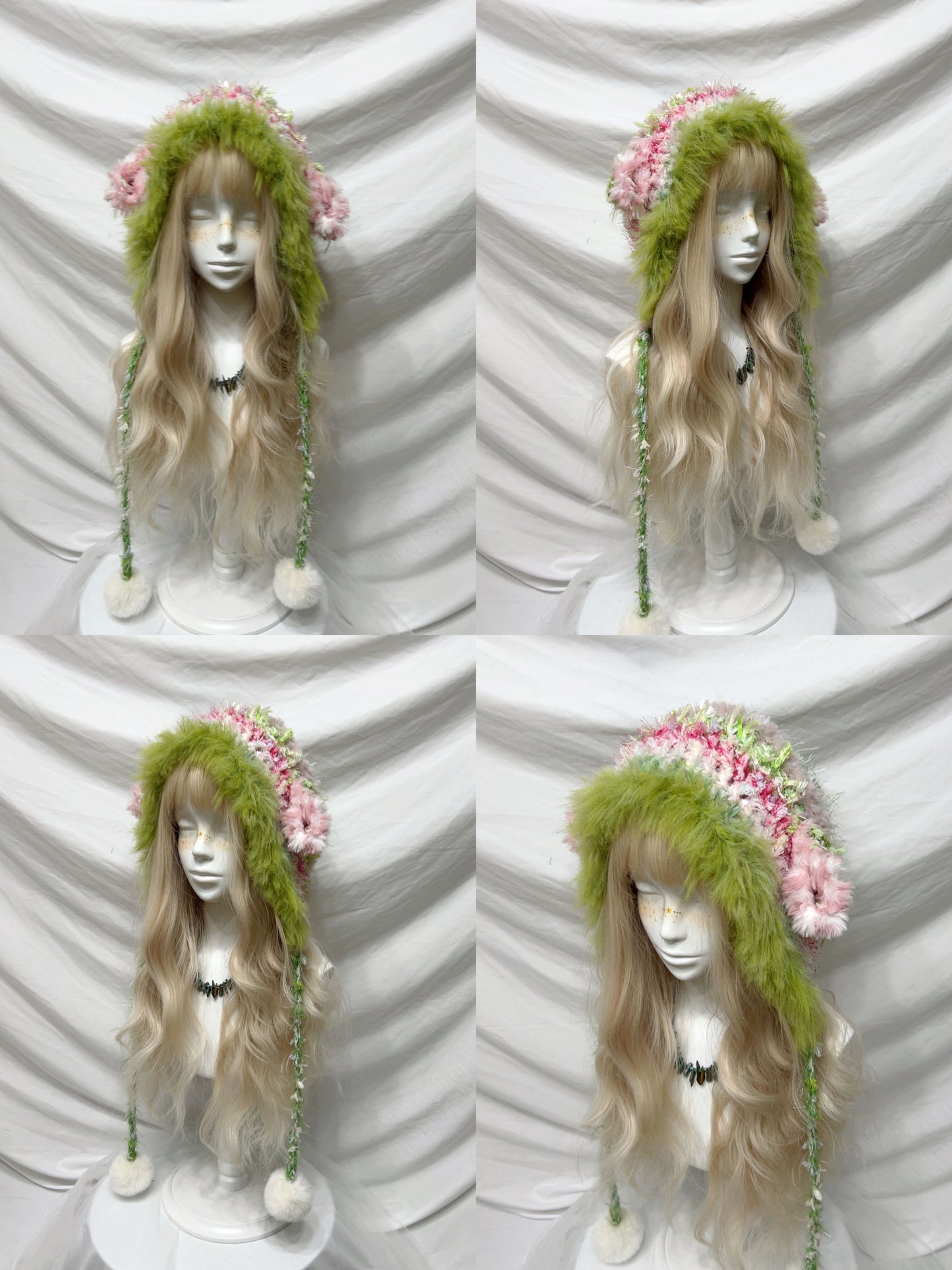 Fluffy Animal Ear Pom-Pom Crochet Hat