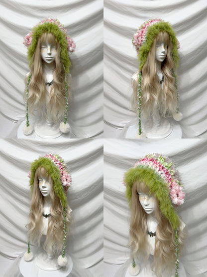 Fluffy Animal Ear Pom-Pom Crochet Hat