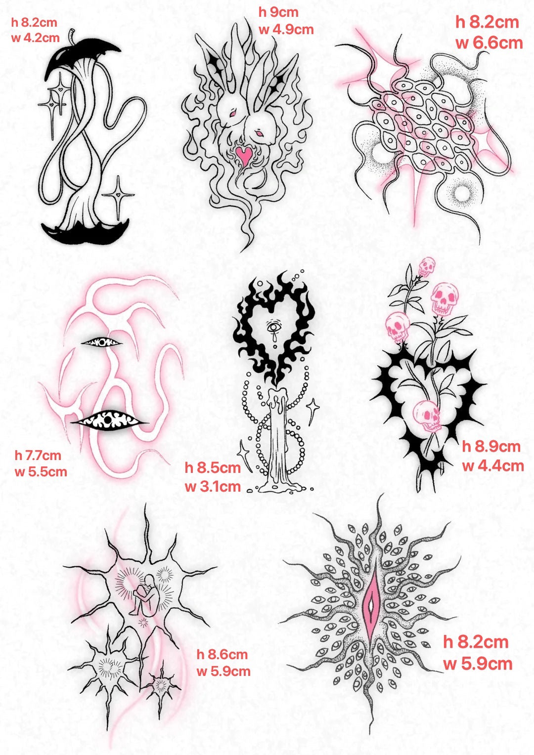 Black Pink Dreamcore Waterproof Temporary Tattoo Stickers