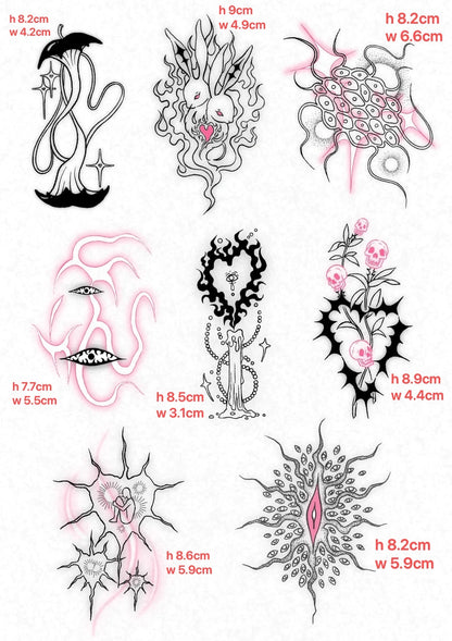 Black Pink Dreamcore Waterproof Temporary Tattoo Stickers