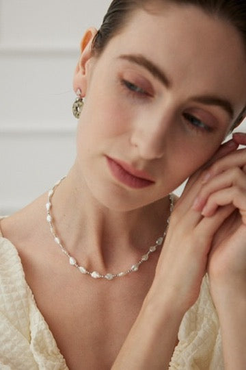 6.0-7.0mm Baroque Pearl Silver Beaded Necklace