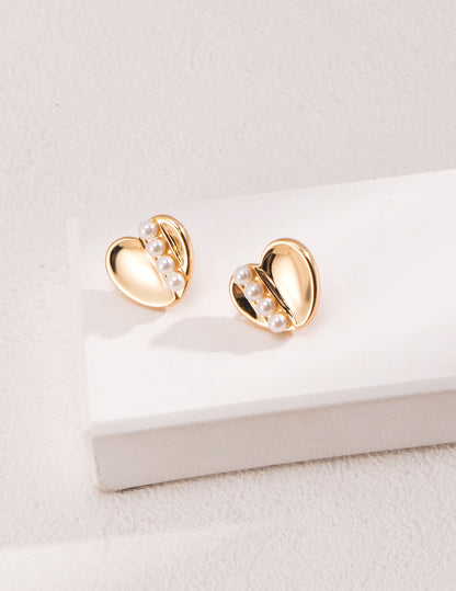 Heart Pearl Silver Earrings