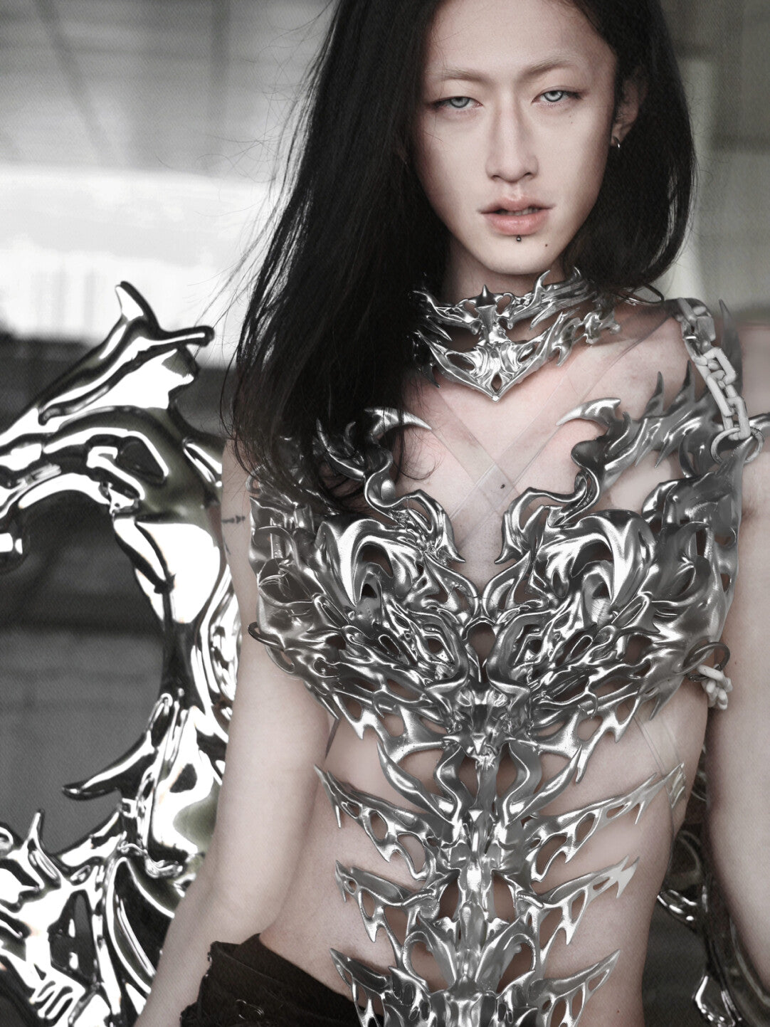 3D Printed Silver Battle Angel Chestplate