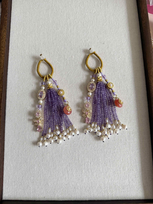 Chinoiserie Purple Crystal Beaded Tassel Key Chain | Phone Holders/Stands/Charm | Three Fleas