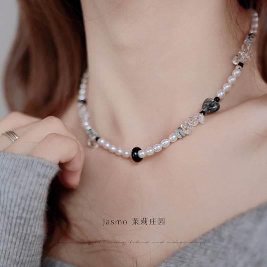 4-4.4mm Freshwater Pearl Crystal Beaded Necklace