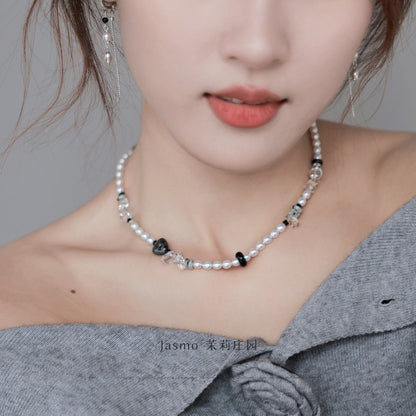 4-4.4mm Freshwater Pearl Crystal Beaded Necklace