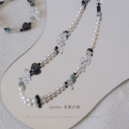 4-4.4mm Freshwater Pearl Crystal Beaded Necklace