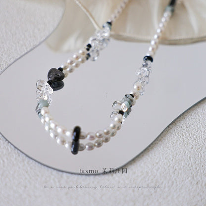 4-4.4mm Freshwater Pearl Crystal Beaded Necklace
